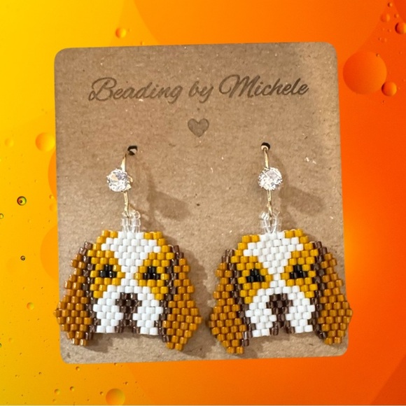Hand crafted brick stitch cocker spaniel face earrings with decorative ear wire - Picture 7 of 7
